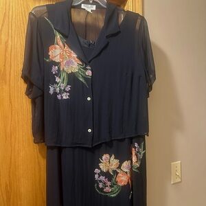 Floral Embroidered Navy Dress
